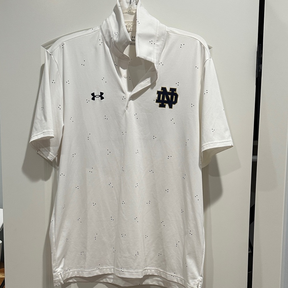 UA Notre Dame Men's White Polo with Navy & Gold Logo